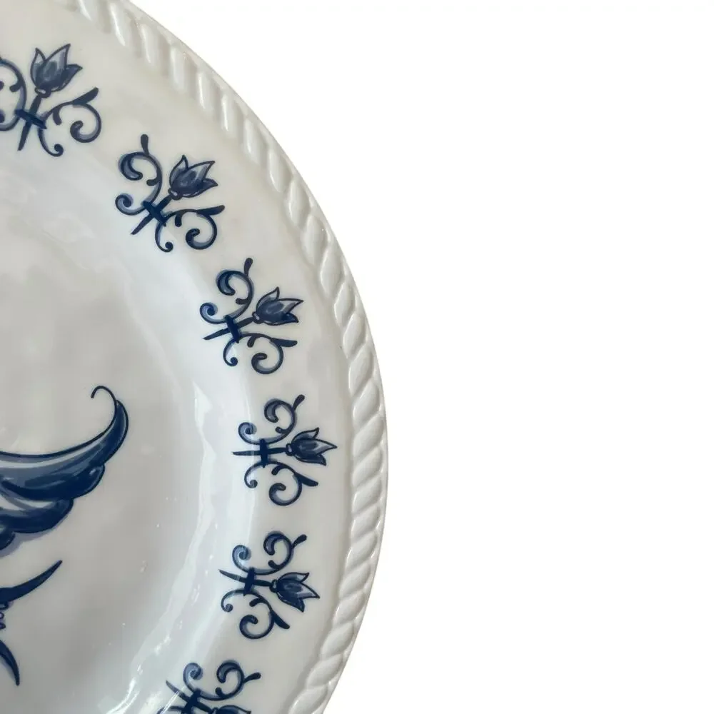 TAHARI Dove Bird of Peace Melamine Dinner Plates 11in  Set of 4 Blue & White NEW